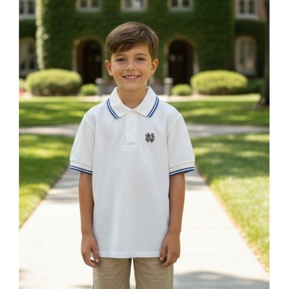 Boast‎ Polo Shirt Kid Boys Vintage Notre Dame Embroidered Logo Sleeve Size L